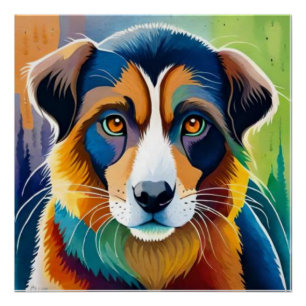 Poster Chien coloré visage proche