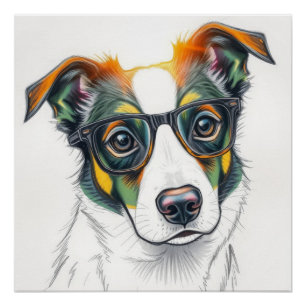 Poster Chien Cool avec Lunettes de Soleil