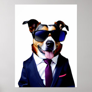 Poster Chien cool en lunettes de soleil et costume, Chien