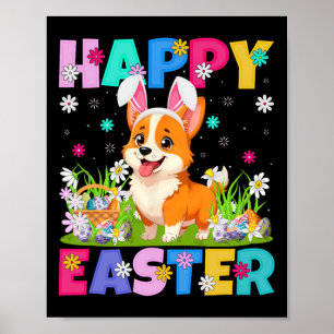 Poster Chien Corgi Gallois Joyeuses Pâques Chasse aux œuf