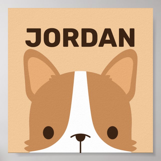 Poster Chien Corgi mignon avec nom personnalisé (Devant)