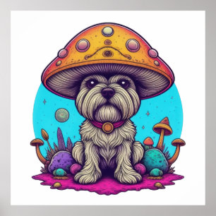 Poster Chien cosmique sous Casquette de champignon
