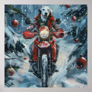 Poster Chien dalmate équitation moto Noël