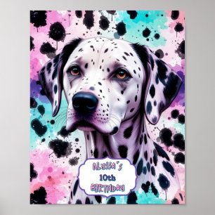 Poster Chien dalmate rose violet turquoise Anniversaire