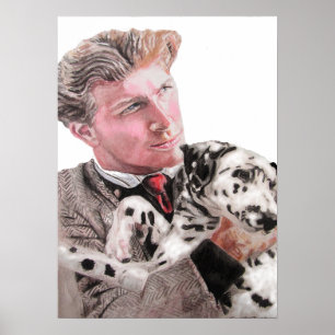 Poster Chien Dalmatien Tacheté et Homme chiens mignon Aff