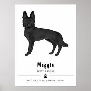 Poster Chien de berger allemand noir de dessin animé avec