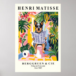 Poster Chien de berger australien sur des toilettes - Drô
