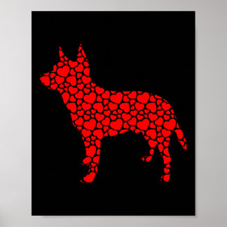 Poster Chien de bétail australien mignon Silhouette Coeur