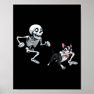 Poster Chien de Boston Terrier Chassant un Squelette pour