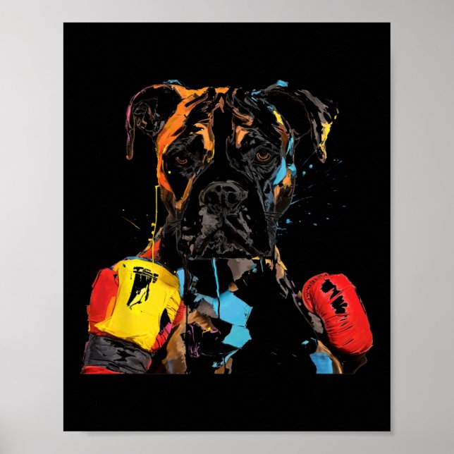 Poster Chien de boxe avec gants de boxe Hommes Femmes Enf (Devant)