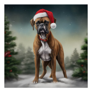 Poster Chien de boxe en Noël de neige