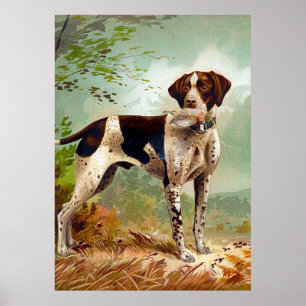 Poster Chien de chasse avec oiseau dans la bouche