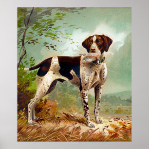 Poster Chien de chasse avec oiseau dans la bouche