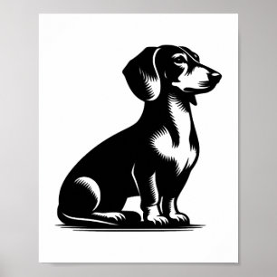 Poster Chien de chasse classique Dessin vintage de teckel