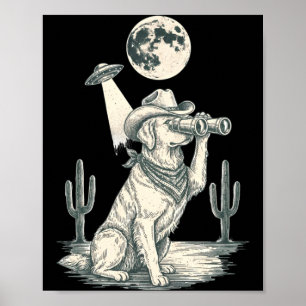 Poster Chien de cowboy occidental drôle vintage retriever