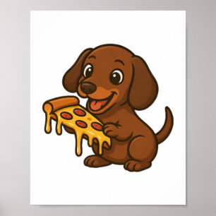 Poster Chien de dessin animé mignon amateur de pizza pizz