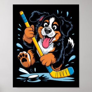 Poster Chien de hockey Bouvier bernois Patinoire Amusemen