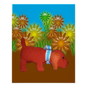Poster - Chien de jouets parmi les fleurs
