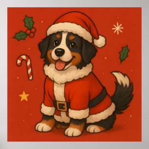 Poster Chien de Noël Bernois Xmas Santa Montagne Bernoise