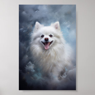 Poster Chien de poméranie blanc