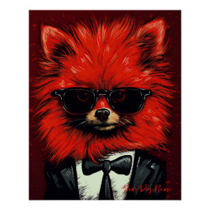 Poster Chien de Poméranie, rouge et noir 003 - Ulises Dal