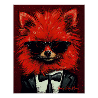 Poster Chien de Poméranie, rouge et noir 003 - Ulises Dal