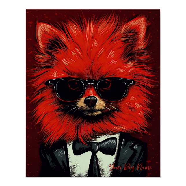Poster Chien de Poméranie, rouge et noir 003 - Ulises Dal (Devant)