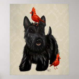 Poster Chien de Scottie et oiseaux rouges