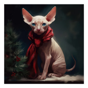 Poster Chien de Sphynx à Noël de neige