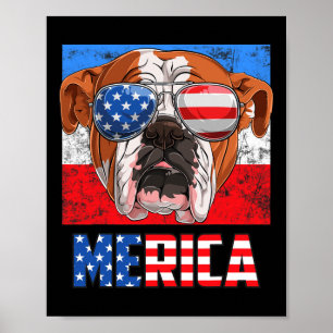 Poster Chien de taureau anglais 4 juillet drapeau américa