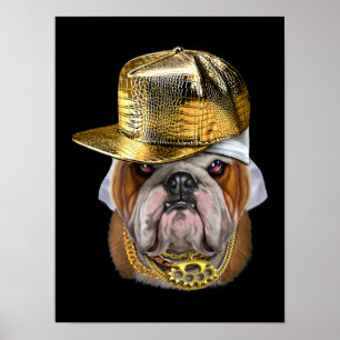 Poster Chien de taureau anglais grincheux portant le rapp
