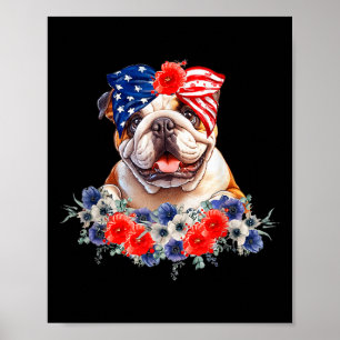 Poster Chien de taureau Bandana Drapeau américain 4 juill