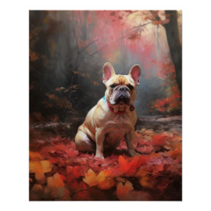 Poster Chien de taureau français en automne Leaves automn