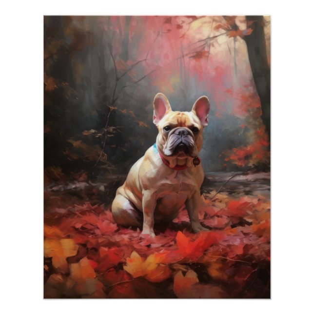 Poster Chien de taureau français en automne Leaves automn (Devant)