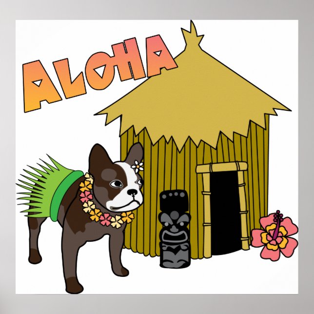 Poster Chien de taureaux français d'Hawaï Hula Tiki Poste (Devant)