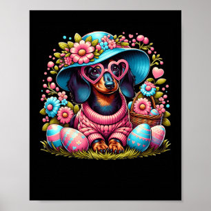 Poster Chien de Wiener de Dachshund Œufs Floraux Jour de 