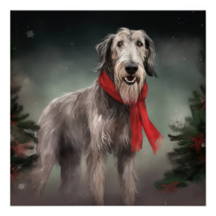 Poster Chien de Wolfhound à Noël de neige