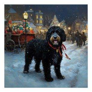 Poster Chien d'eau portugais Saison festive de Noël
