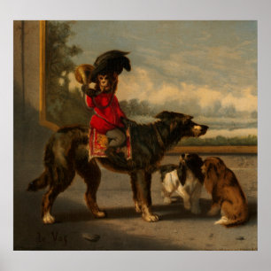 Poster Chien d'équitation de singe