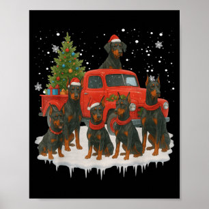 Poster Chien Doberman Nscher Camion Rouge Arbre de Noël P