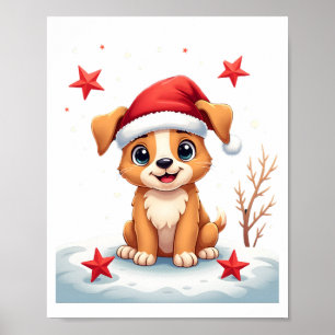 Poster Chien Drôle avec Étoiles de Noël pour la Saison Fe