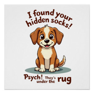 Poster Chien Drôle Chaussettes Cachées Citation Vintage D