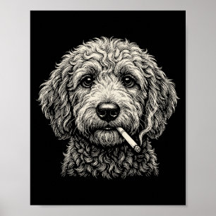 Poster Chien drôle fumant une cigarette Golden Doodle