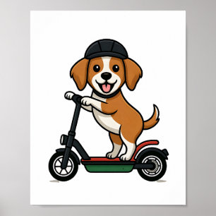 Poster Chien drôle sur scooter