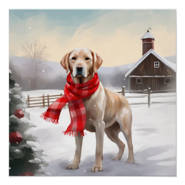 Poster Chien du Labrador à Noël de neige (Devant)