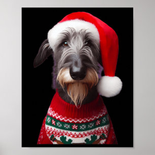Poster Chien écossais Deerhound avec Santa Hat Christmas 