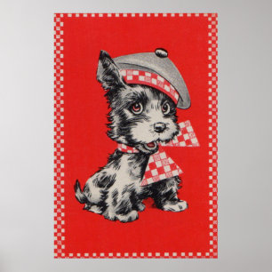 Poster Chien écossais des années 1950 en rouge