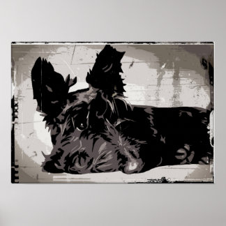 Poster Chien écossais reposant avec un arrière - plan de 