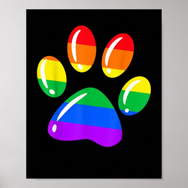 Poster Chien Empreinte de patte arc-en-ciel Paw LGBT Prid (Devant)
