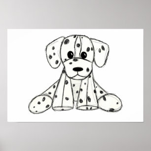 Poster Chien en dalmate dessin simple noir